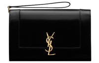 SAINT LAURENT Leather Clutch Medium Size Women's Black