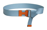 HERMES Nomade Letter Smooth Buckle Leather Belts Unisex Blue Width: 4cm