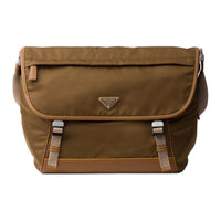 PRADA Recycled Nylon With Leather Crossbody Bag, Shoulder Bag Men's Cork Beige