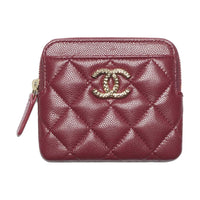 CHANEL Grain Calfskin Coin Purse Women's Burgundy