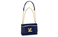 LOUIS VUITTON Twist Short-Snouted Crocodile Leather Shoulder Bag Crossbody Bag Medium Size Women's Sapphire Blue