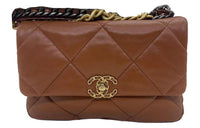 CHANEL 19Bag Lambskin Shoulder Bag Crossbody Bag Large Size Women's Brown