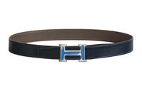 HERMES Letter H Strap Buckle Leather Belts Men's Brown Width 3.3CM