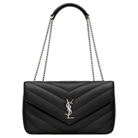 SAINT LAURENT LOULOU Lambskin Shoulder Bag Medium Size Women's Black