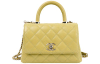 CHANEL COCO Handle Calfskin Handbag, Crossbody Bag, Shoulder Bag Mini Women's Mustard Green