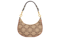 CELINE AVA Fabric With Cow Leather Handbag Shoulder Bag Women's Camel