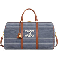 CELINE Fabric With Cow Leather One Shoulder Handbag, Travel Bag Women's Blue & Beige