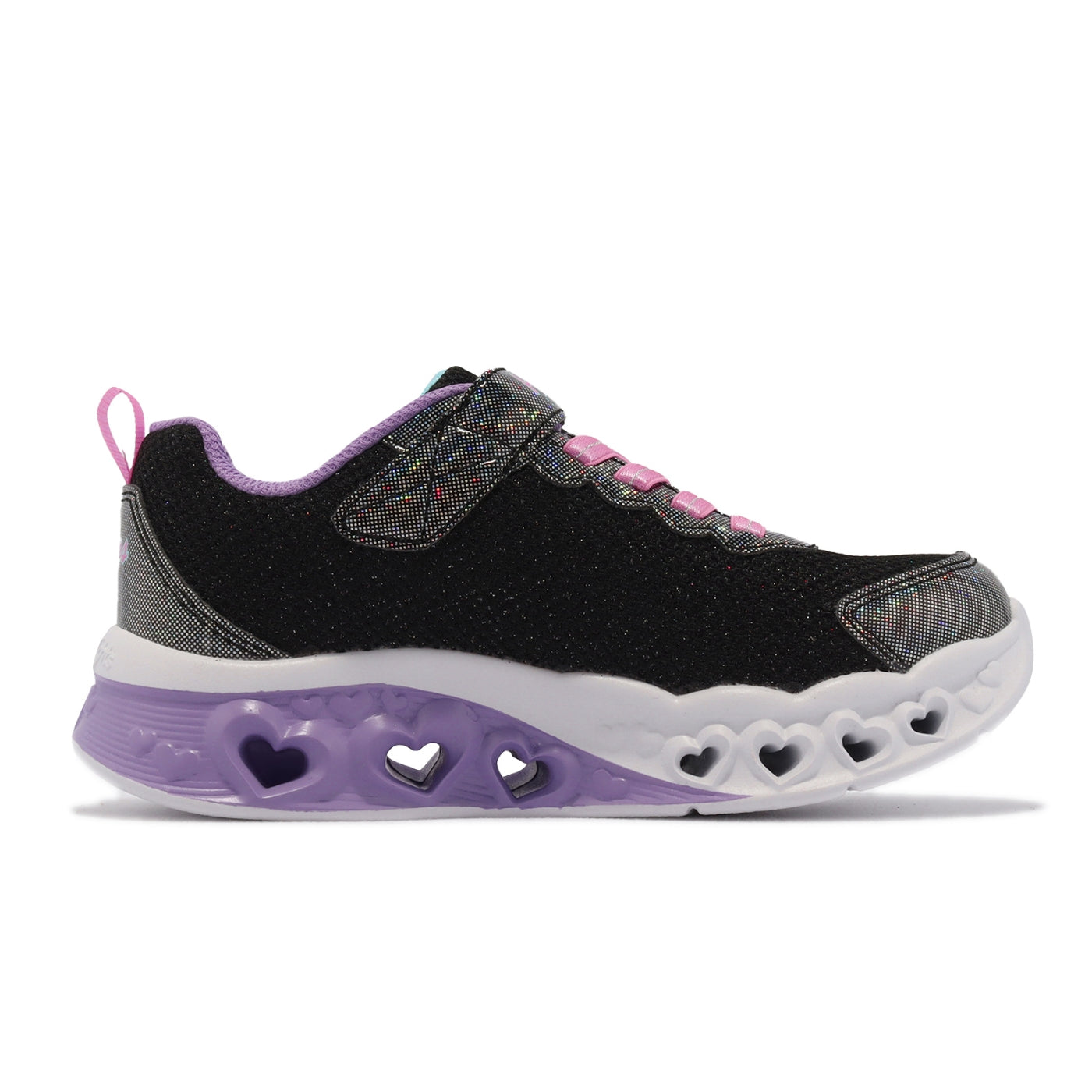 (PS) Skechers Flutter Heart Lights 'Black Purple Pink' 302317-LBKMT