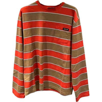MIU MIU Stripes Crew Neck Loose Fit Pullover Long-Sleeved T-Shirt Women's Orange