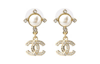 CHANEL Crystal Pearl Cc Drop Earrings