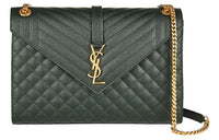 SAINT LAURENT ENVELOPE Grain Embossed Leather Envelope Bag, Shoulder Bag Tubas Women's Mint Green & Jasper