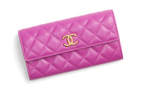 CHANEL Shiny Calfskin Pocket Wallet Women's Purple