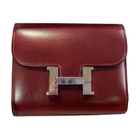HERMES Constance Slim Box Calfskin Wallet Women's 55Rouge H Hermès Red