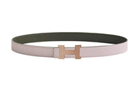 HERMES Calfskin Double-Sided Leather Belts Women's Pink Width 24mm