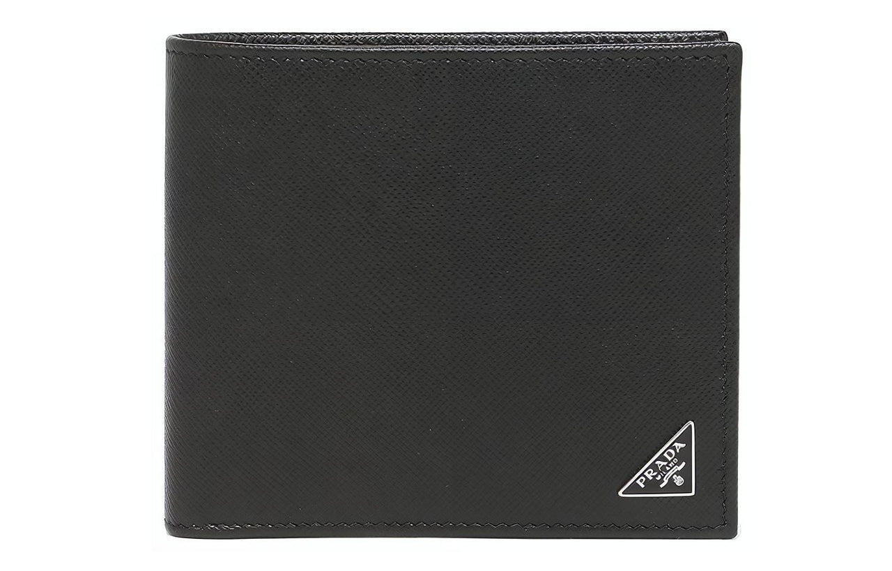 PRADA Cow Leather Money Clip Wallet Unisex Black