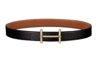 HERMES Comfortable Gold Buckle Togo Calfskin Double-Sided Leather Belt Women's Black Width: 3.2cm