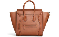 CELINE Luggage Cow Leather Handbag Handbag Large Size Women's Tawny