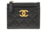 CHANEL Lambskin Wallets Card Holders Women's Black