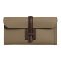 HERMES Jige Elan Swift Calfskin Clutch Women's Mocha Khaki