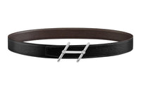 HERMES Korean Trend Individual Smooth Silver Buckle Epsom Calfskin Double-Sided Leather Belt Men's Black Width: 3.2cm
