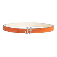 HERMES Calfskin Leather Belts Women's Orange Width 2.4CM