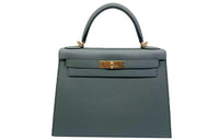 HERMES Kelly Epsom Leather Handbag Women's Almond Green