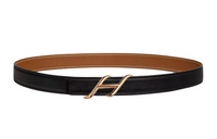 HERMES Arc H-Line Buckle Smooth Buckle Leather Belts Women's Black/Brown Width: 2.4cm