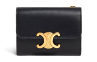 CELINE Shiny Cow Leather Coin Purse Wallet Women's Black
