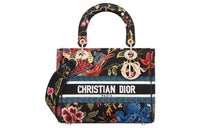 DIOR Lady D-Lite Embroidery Daisie Bag Shoulder Bag Crossbody Bag Handbag Medium Size Women's Black/Multicolor
