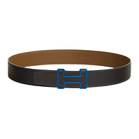 HERMES Calfskin Leather Belts Unisex Black Width 3.8CM