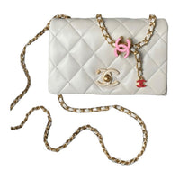 CHANEL Shiny Lambskin Crossbody Bag Shoulder Bag Small Size Women's White