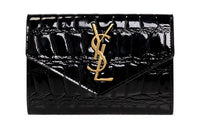 SAINT LAURENT CASSANDRE Textured Patent Leather Calfskin Wallet Women's Black