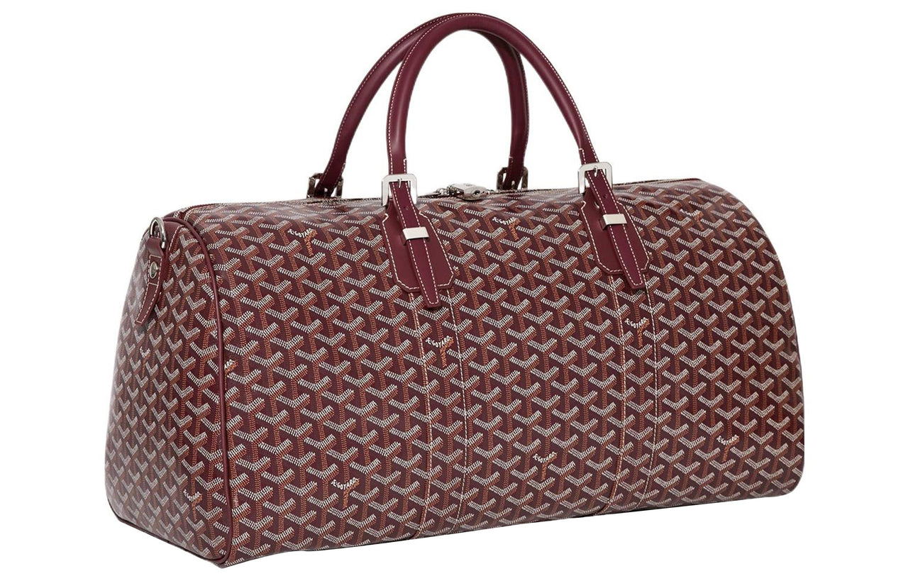 GOYARD Canvas With Calfskin Dog's Teeth One Shoulder Crossbody Portable Travel Bag Unisex Burgundy