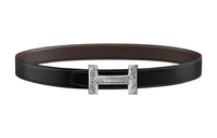 HERMES Exquisite Carved Silver Buckle Togo Calfskin Double-Sided Leather Belt Men's Brown Width: 3.2cm