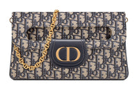DIOR D-Double Oblique Embroidery Handheld Shoulder Bag Crossbody Bag Medium Size Women's Denim Blue