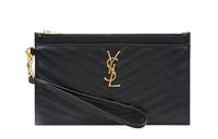 SAINT LAURENT CASSANDRE Cow Leather Clutch Women's Black