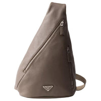 PRADA Cross Leather Shoulder Bag Men's Bamboo Gray