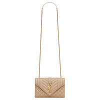 SAINT LAURENT Lambskin Envelope Bag Crossbody Bag Shoulder Bag Small Size Women's Dark Toffee