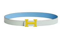 HERMES H Email Lime Buckle Epsom Calfskin Double-Sided Leather Belt Women's Blue Width: 2.4cm
