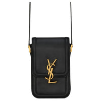 SAINT LAURENT SOLFERINO Smooth Leather Cell Phone Pouch, Crossbody Bag, Shoulder Bag Mini Men's Black