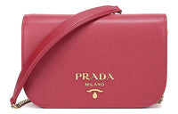 PRADA Cow Leather Clutches Crossbody Bag Shoulder Bag Women's Red
