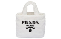 PRADA Embroidered Patchwork Fabric Tote Bag Shopping Bag Handbag Mini Women's Black/White