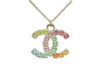 CHANEL Alloy Rhinestone Necklaces Unisex Gold