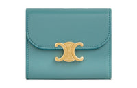 CELINE Triomphe Shiny Smooth Sheep Leather Wallet Small Size Women's Turquoise