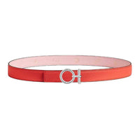 HERMES Palladium Plated Leather Belts Unisex Rose Cherry Blossom/Orange Width 2.4cm