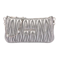 MIU MIU Soft Sheep Leather Shoulder Bag Crossbody Bag Women's Silver