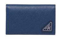 PRADA Saffiano Leather Card Clip Card Holder Wallets Men's Blue