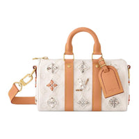 LOUIS VUITTON Keepall Monogram Seashell Denim Monkey Bag Crossbody Handbag Women's White