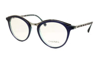 CHANEL Acetate Metal Leather Oval Eyeglass Frames Women's Blue