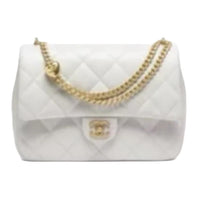 CHANEL Shiny Lambskin Shoulder Bag Women's Light Gray